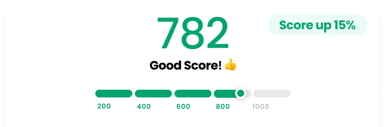 Portfolio strength score of 782 indicating good performance, score up 15%.
